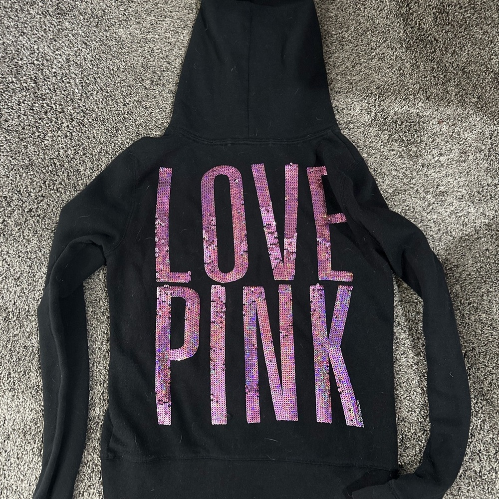 PINK Victoria's Secret Black Hoodie with Pink Sequins